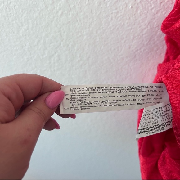 Zara Red Flower Jacquard Draped Ruched Dress Sz S - Picture 4 of 6